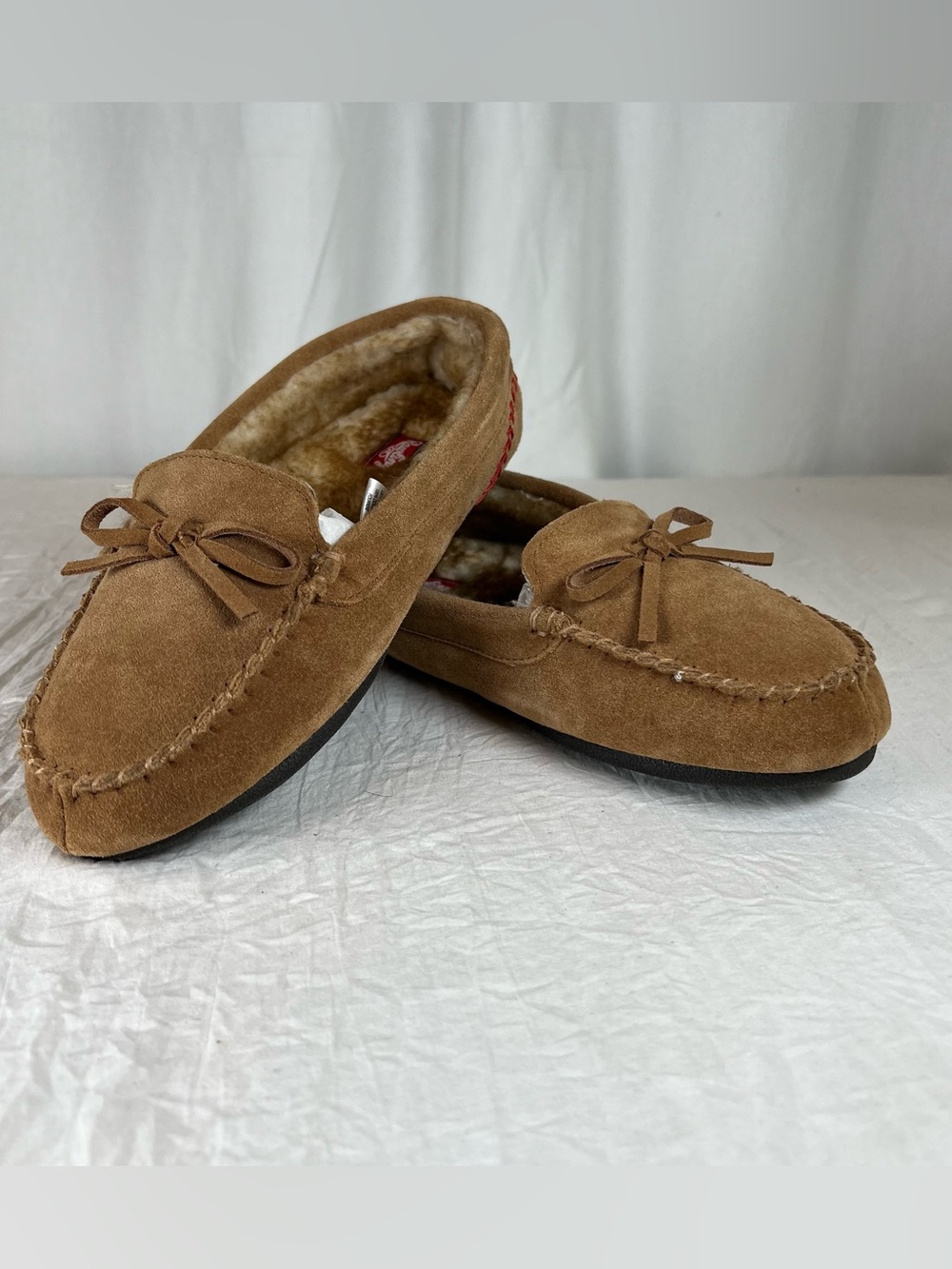 Rawlings Brown Suede Moccasin Slip-On Loafers Shearling Baseball Stitching szMed